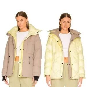 Dualist Zorah Beige Yellow Reversible Puffer Coat Women Size T3 Tie Waist Snap